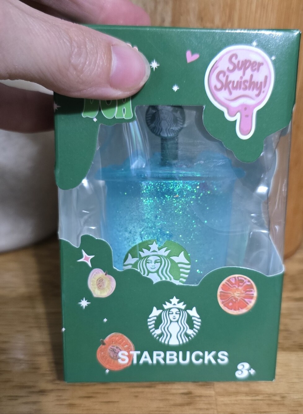 Starbucks Blue Glitter Cup Squishy Toy